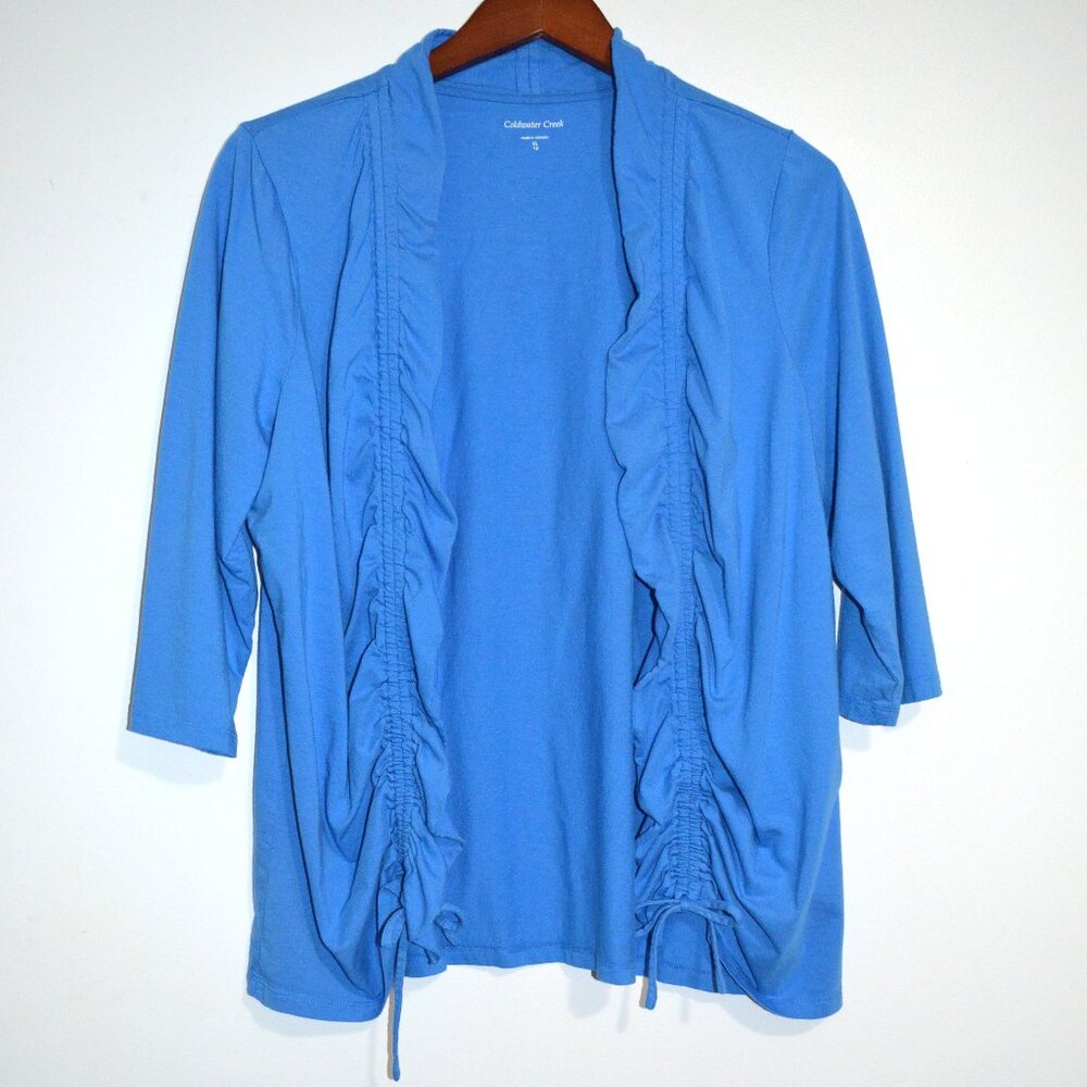 Coldwater Creek Cardigan Blue XL 16 Open Front Cotton